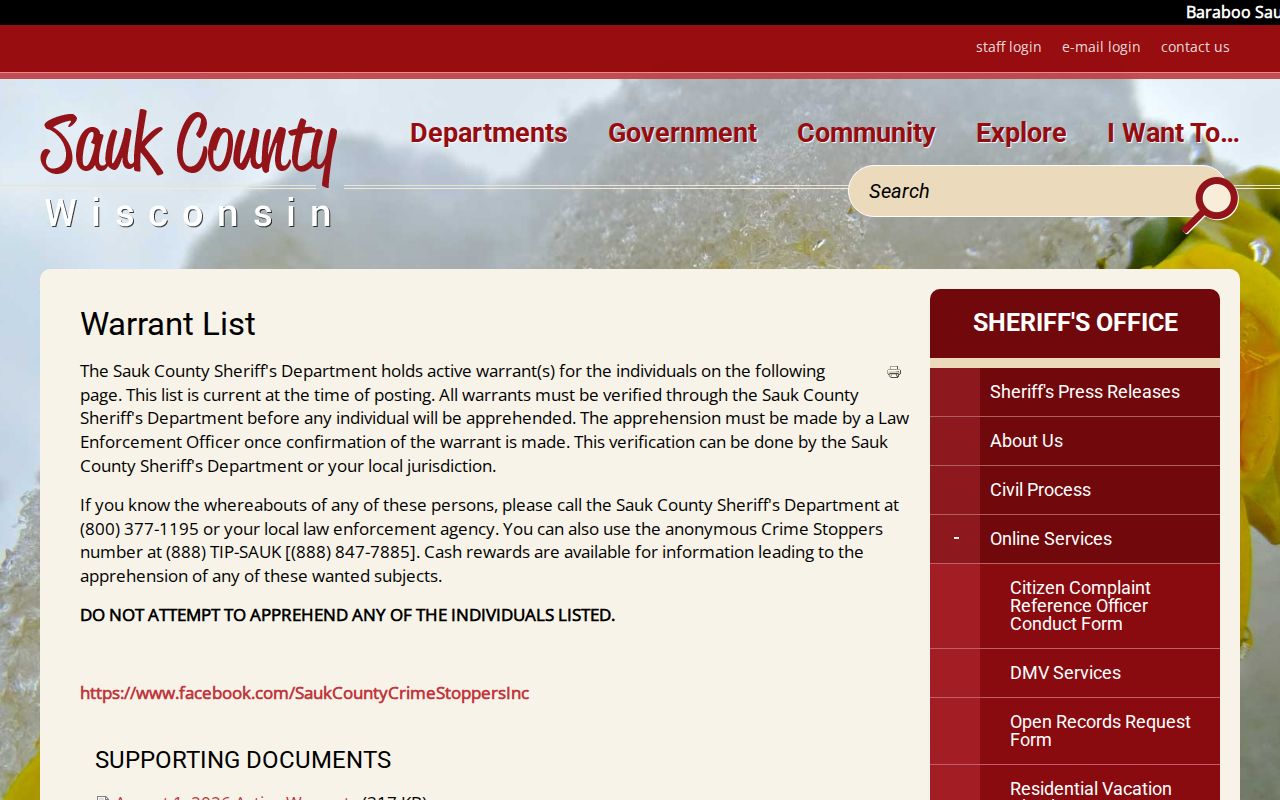 Sauk County arrest lookup and official active warrant list