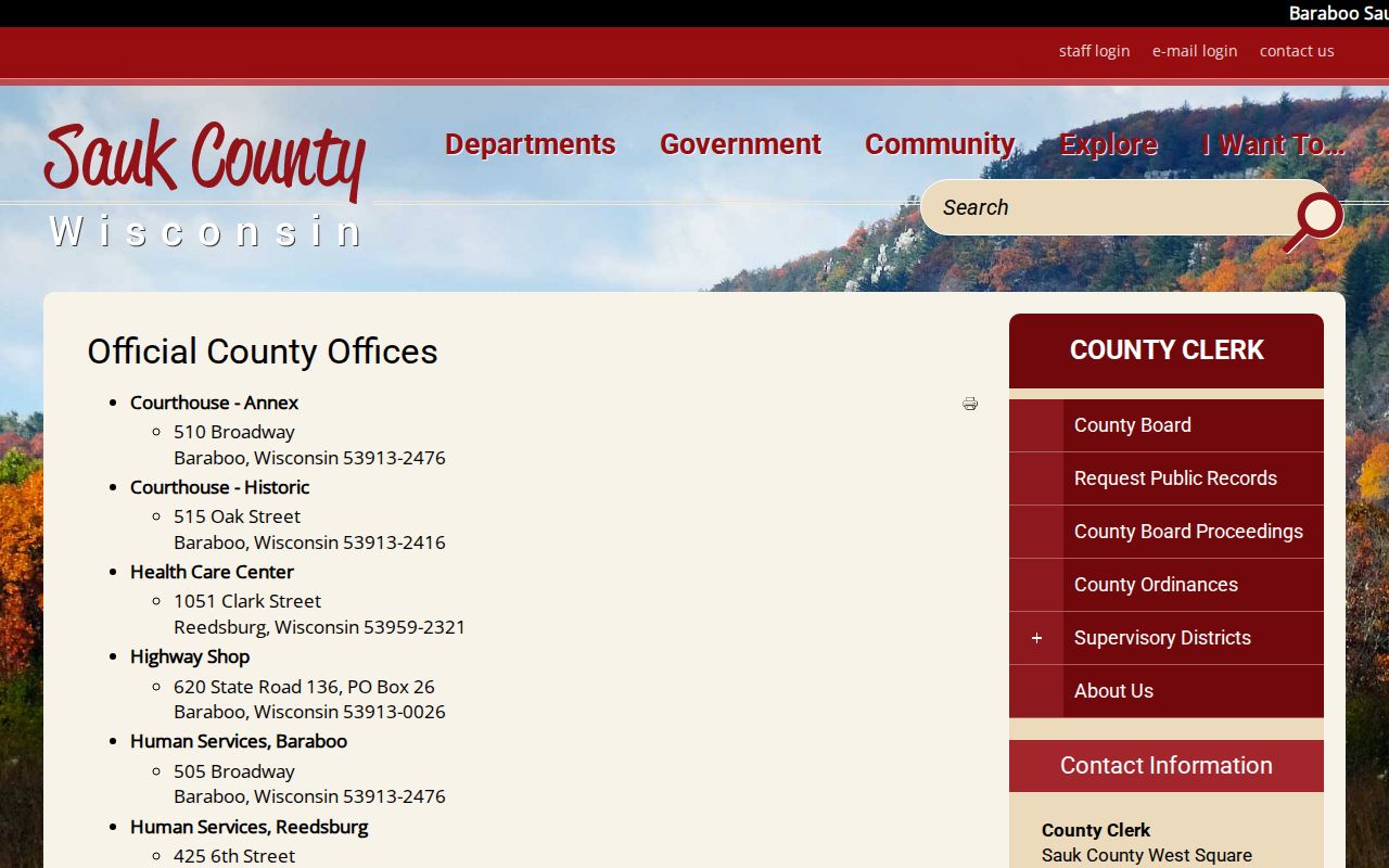 Sauk County official offices and courthouse directory
