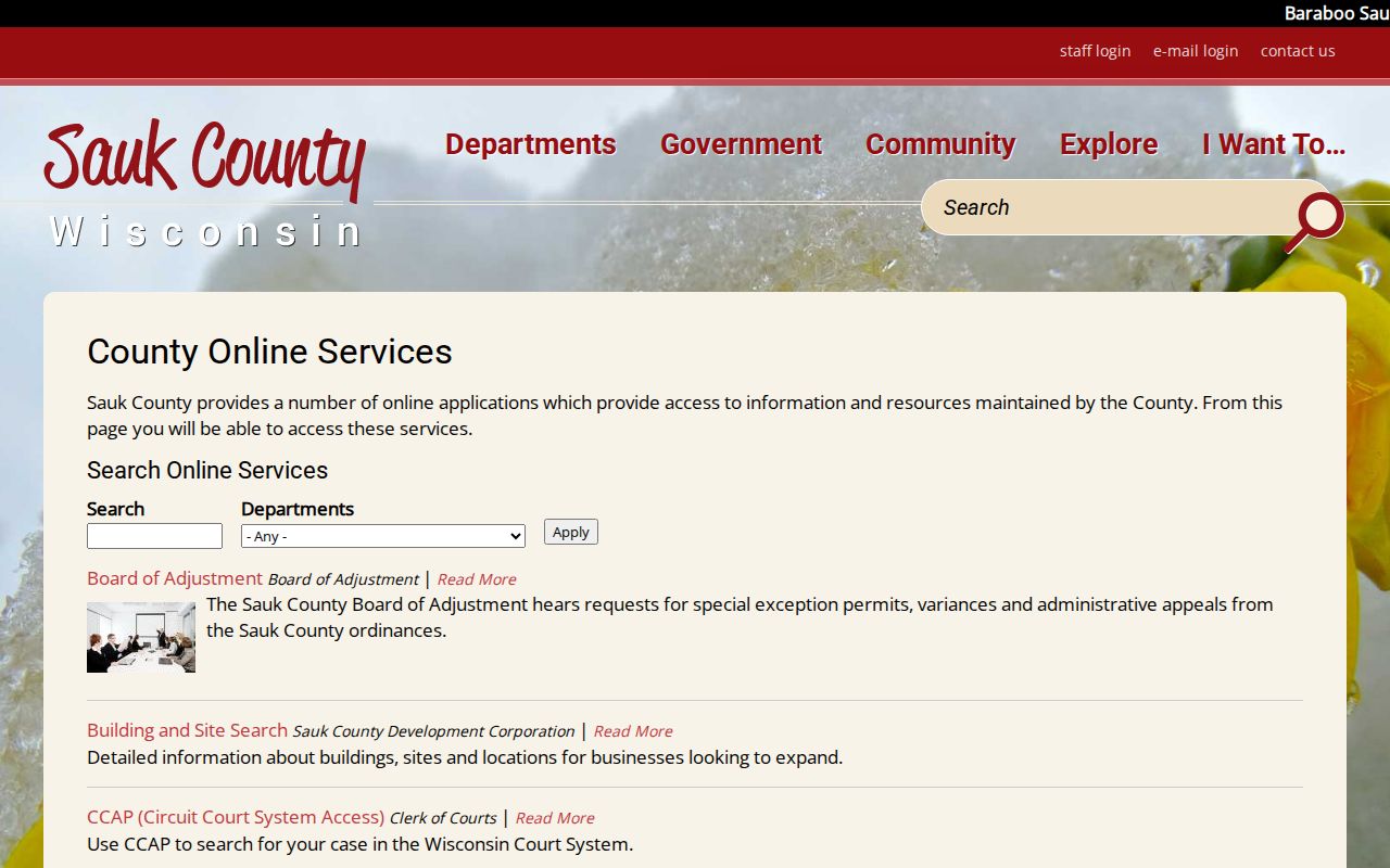 Sauk County online services directory for public records