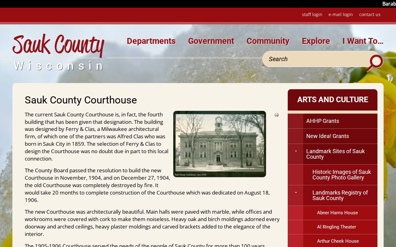 Historic Sauk County Courthouse records building in Baraboo