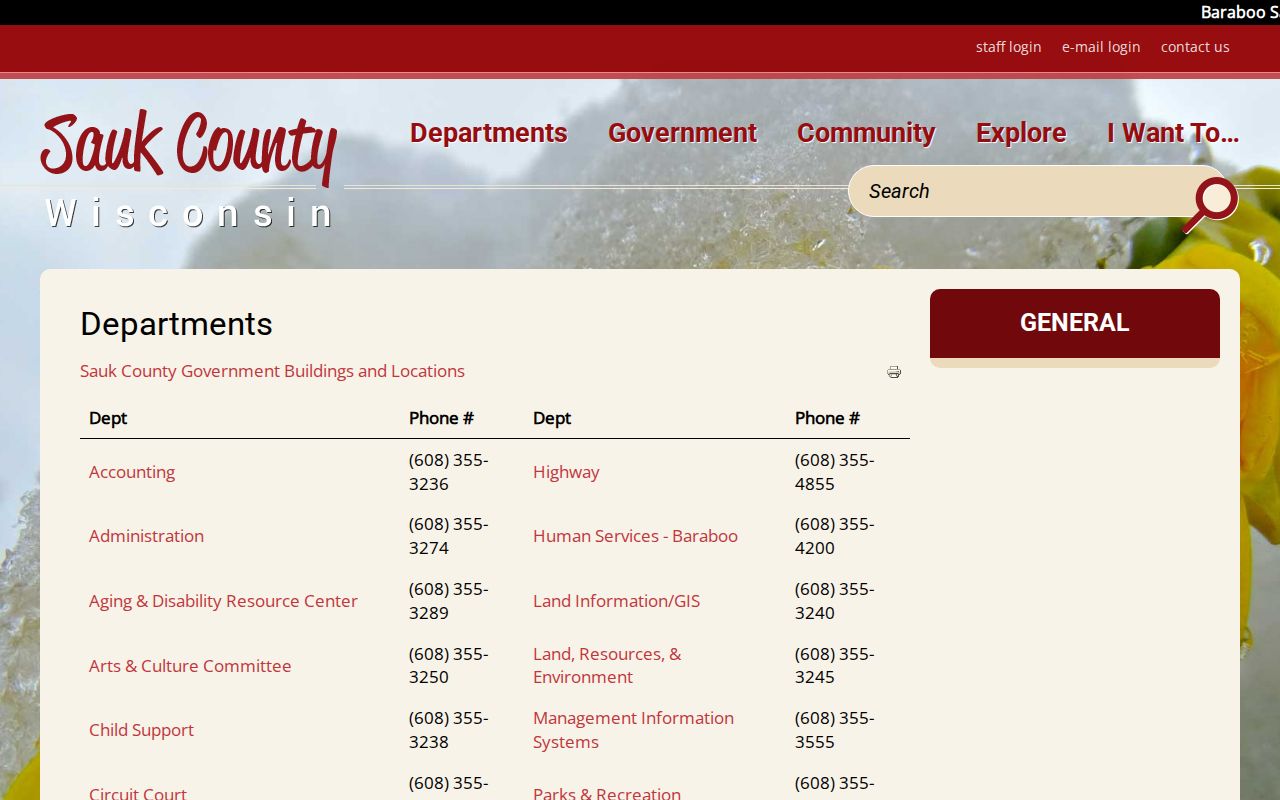 Sauk County department directory for criminal record offices