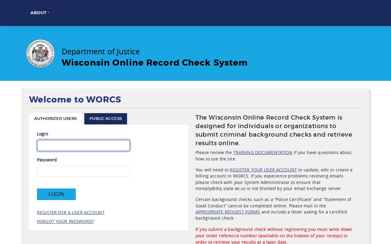 Wisconsin Online Record Check System ordering portal
